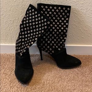 BCBGeneration Black Heeled Boots with Silver Accents